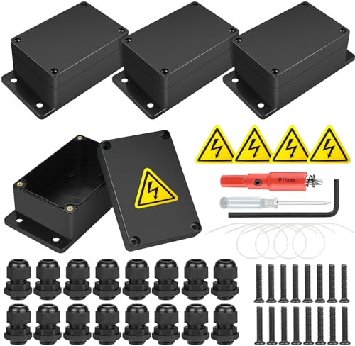 Anschlussdose, 4 Stück Abzweigdose Schwarz, IP65 Verteilerdose Außen Wasserdicht, Abzweigkasten Aufputz Verteilerdose mit 16 Kabelverschraubungen für Elektroinstallationen Innen und Außen 100x68x50mm