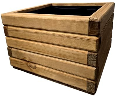 HolzGarden Jardinera de Madera con Fieltro 40x30x40 cm Madera Maciza Impregnada Color Pino Macetero Exterior para Jardín Balcón y Terraza Resistente a la Intemperie 29L Macetas Decorativa