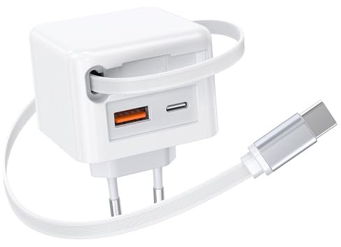 40W USB C Ladegerät mit Einziehbarem Kabel, 3-Port Schnellladegerät PD Netzteil USB C Adapter, Tragbarer Ladestecker für iPhone 17/16/15/14 Pro Max, Galaxy S25/S24/S22, iPad, Switch, Handys usw