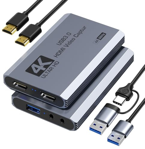 XIIXMASK USB 3.0 HDMI Capture Card, 4K60FPS Capture with Pass-Through | Dual-Port USB-A/USB-C for 4K60FPS & 1080P 120FPS Game Capture & Streaming. For PS4/5, Xbox, Switch 1/2, PC, Mac & Camera