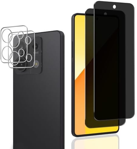 Rnnmeeko 2 Piezas Protector Pantalla Privacidad para Xiaomi Redmi Note 13 5G y 2 Piezas Protector Lente Cámara, para Redmi Note 13 5G Cristal Vidrio Templado Antiespia, Dureza 9H, Sin Burbujas