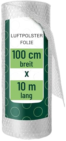 Luftpolsterfolie 100 cm x 10 m – Noppenfolie zum Verpacken & Versenden – Schutz für Glas, Porzellan & zerbrechliche Gegenstände – transparente, stoßdämpfende Polsterfolie