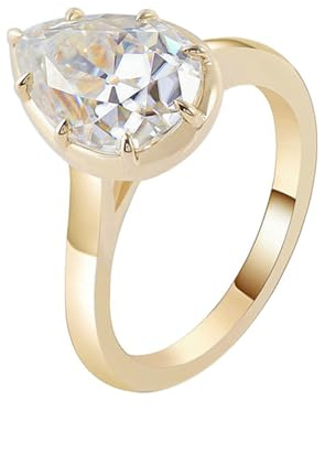Lirzxin Anelli Matrimonio, Anello Fidanzamento Donna Oro Giallo 14K Solitario Classico con A 8 Griffe Moissanite A Goccia D'Acqua da 1ct-3ct Anelli Donna Semplici Oro Giallo per Promessa