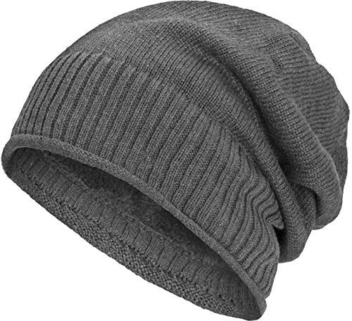 Compagno gefütterte Wintermütze für Herren und Damen Mütze Beanie Haube Einheitsgröße Strickmütze, Farbe:Grau