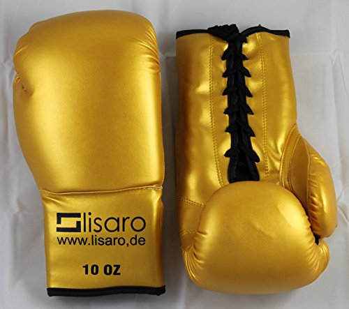 Guantes de boxeo de piel sintética color: oro 10 oz con cuerda