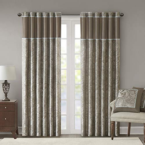 Madison Park Window Curtain Faux Silk, Light Filtering, 50x95 Blue/Brown