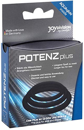 JOYDIVISION Potenzplus schwarz 3 er SET (S,M,L) Penisringe aus medizinischem Silikon, Potenzring, Toys