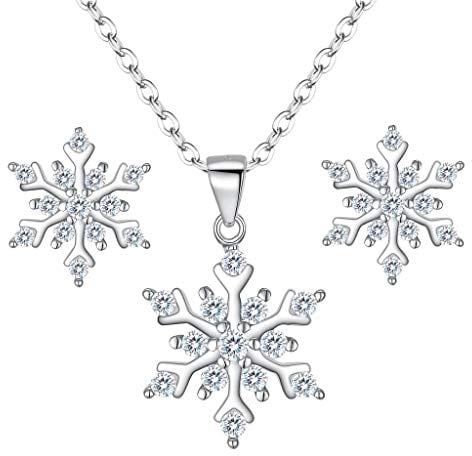 Clearine Schneeflocke Schmuckset 925 Sterling Silber Cubic Zirconia Schneeflocken Anhänger Halskette und Ohrringe Schmuck Set Klar