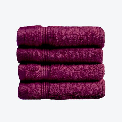 Allure Zero Twist Face Cloths Pack of 4 30 x 30cm, 100% Egyptian Cotton Flannels (Beetroot)