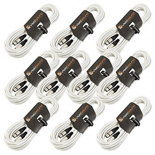 VisioSound 10 x 10m Male to Female XLR Mic Leads/Balanced Microphone Cables / 8 Colours / 10 Pack White