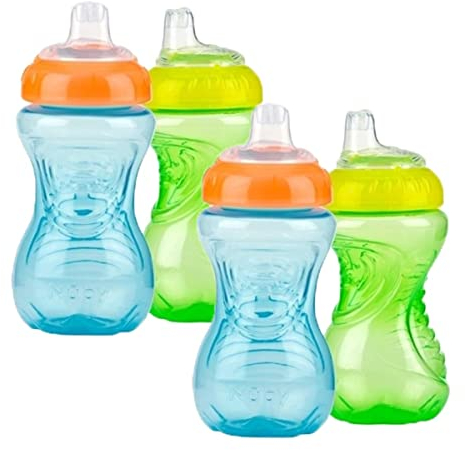 Nuby 4 Piece No Spill Easy Grip Trainer Cup 10 oz (light Blue/light Green)