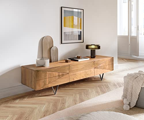 DELIFE Fernsehtisch Wyatt Akazie Natur 175 cm 2 Türen 1 Klappe Designer Lowboard