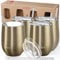 THILY Thermo-Weingläser, Edelstahl, 4 Stück, ohne Stiel, mit Deckel und Strohhalm, wiederverwendbar, BPA-frei, niedlicher Reisebecher für Kaffee, Cocktails, Urlaub und Geschenk, Champagner