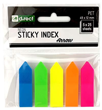 D.RECT Lot de 30 bandes adhésives pour marqueurs de page | Bandes adhésives pour film de texte | Film PET 45 x 12 mm | 5 x 25 flèches | Parfait pour le bureau, l'école et la maison