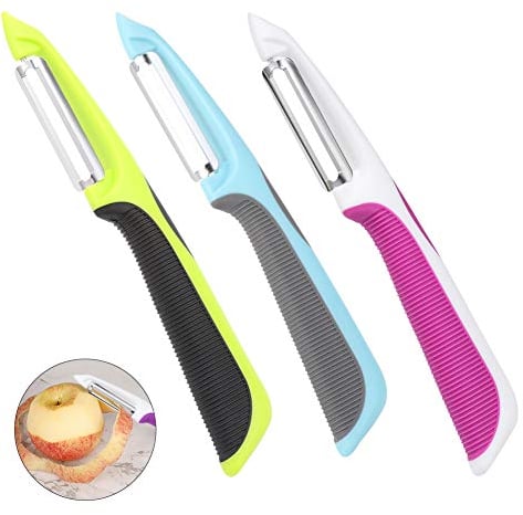 Rubywoo&chili Swivel Peeler, 3 PCS Stainless Steel Sharp Potato Peelers with Non-Slip Handles and Rotary Blades for Apples Carrots Cucumbers