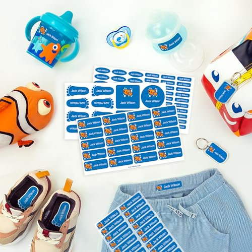 Lot d'étiquettes personnalisées pour marquer les vêtements, objets, chaussures et sacs à dos pour enfants. 112 étiquettes pour l'école ou la garderie