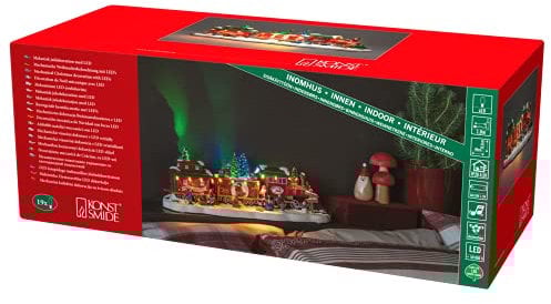 Konstsmide LED Szenerie Zug mit zwei Waggons und rotierendem Weihnachtsbaum, mit Musik, 19 bunte Dioden, 4,5V Innentrafo/batteriebetrieben, schwarzes Kabel, Batterie: 3 x AA 1, 5V (exkl.) - 4235-000