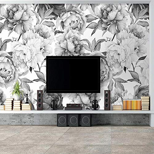 LHGBGBLN 3D salon papier peint mural noir et blanc fleur de pivoine canapé fond stickers muraux chambre papier peint mur art décoration