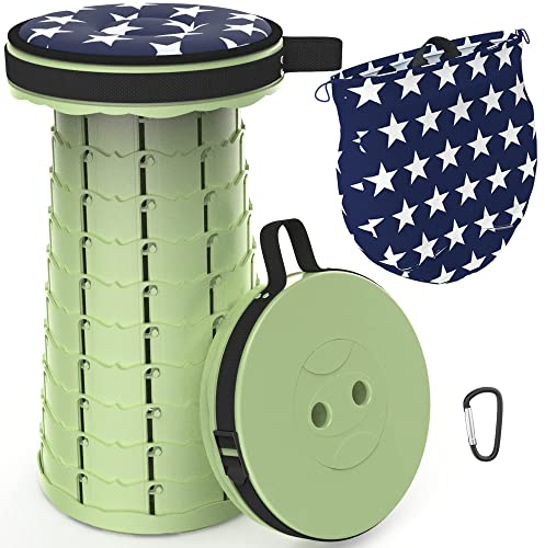 LOCYOP Tragbarer klapphocker mit Kissen,Campinghocker faltbar,teleskophocker Faltbarer für Erwachsene für Wandern, Angeln, Reisen, Grillen Tragfähigkeit 200kg mit Tragetasche(Fruchtgrün)