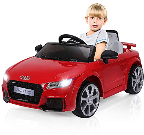 COSTWAY 12V Audi Kinderauto mit 2,4G-Fernbedienung, 3 Gang Elektroauto 2,5-5km/h mit MP3, Hupe, Musik und LED-Leuchten, Kinderfahrzeug für Kinder von 3-8 Jahren (Rot)