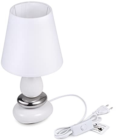 NACHTTISCHLAMPE ANNA Weiß -Silber Tischleuchte Keramik Tischlampe mit Stoffschirm, LED geeignet, E14 230V Keramik , Tischlampe, Nachttischleuchte, Fenster Lampe, Sofalampe. Fensterbank Lampen