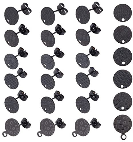 UNICRAFTALE 24 Stk Schwarz Ohrstecker DIY Flach Rund Strukturierten Ohrstecker Rohlinge 304 Edelstahl Ohrringe Selber Machen Basteln 1.2/1.4/1.8 mm Kleine Loch Ohrstecker Für DIY Schmuckherstellung