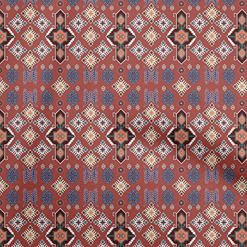 oneOone Rostbrauner Baumwoll Flex Stoff, Asiatischer Kelim, Bastelprojekte, Dekostoff, Bedruckte Meterware, 40 Zoll Breit