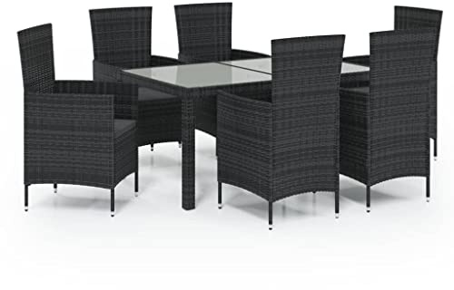 vidaXL 7-TLG. Garten-Essgruppe mit Auflagen Poly Rattan Schwarz