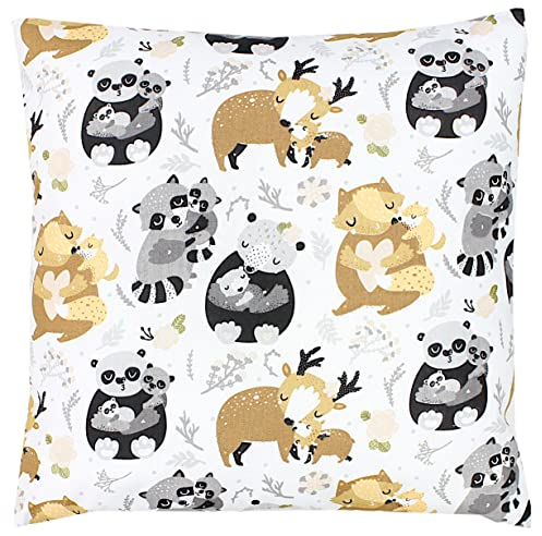 TupTam Kissenbezug Gemustert Bunte Kissenhüllen Dekokissen für Baby und Kinderzimmer, Farbe: Wald-Familie, Größe: 80 x 80 cm