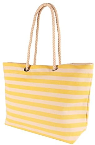 Nicola Spring Striped Canvas Tote Beach Bag - Honeycomb - 55 x 36cm - Large Reusable Casual Travel Shoulder Shopping Bag Grocery Carry Cloth Bag
