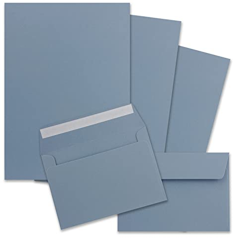 50x Briefpapier-Sets DIN A4 mit C6 Briefumschlägen, Haftklebung - Graublau - mattes Schreibpapier mit Kuverts - FarbenFroh by GUSTAV NEUSER