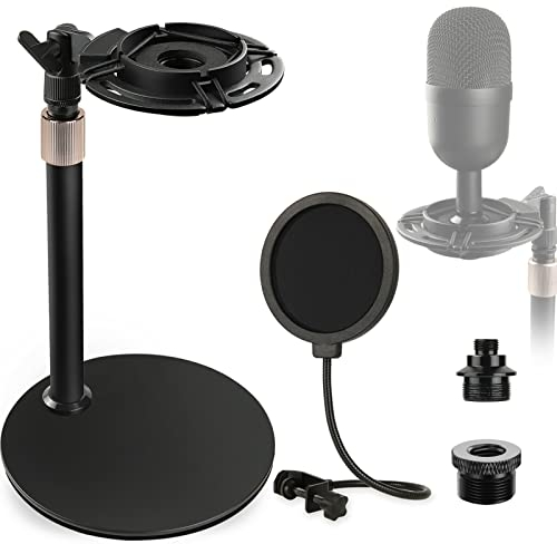 Frgyee Seiren Mini Desktop Mikrofonständer Mit Mikrofonspinne und Popschutz, Verstellbarer Mikrofon Ständer Reduziert Vibrationen Geräusche, Tischhalterung für Razer Seiren Mini-USB Streaming Mikrofon