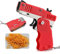 Cymwer Rubber Band Gun Toy, with Keychain and 60 Elastic Rubber Band, Pendant Transmitter Metal with Key Chain Rubber Band Gun Elastic Safe Bursts Rubber Band Pistol for Kid Outdoor Party, Red