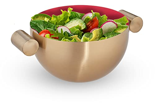 Relaxdays Servierschüssel aus Edelstahl Ensaladera con Asas, Cuenco de Cocina, Bol de Acero Inoxidable, Frutero, Tamaños a Elección, Dorado y Rojo, Small