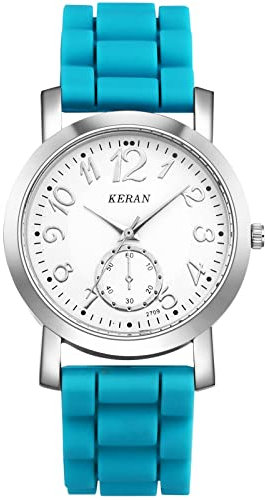 JewelryWe Uhren Damen Analog Quarz Armbanduhr Klassisch Einfach Beiläufige Uhr mit Silikon Armband Blau