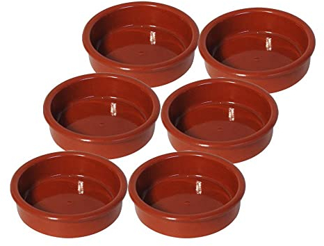 Traditional Handmade Spanish Tapas Cazuelas Serving Bowls Set of 6 Brown Glazed Ceramic Terracotta Clay Dishes 11.5cm Dia