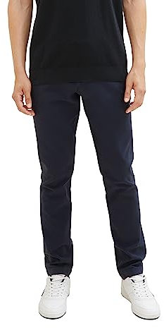 TOM TAILOR Herren Slim Fit Chino Hose aus Stretch Piqué mit Gürtel, 32374 - Navy Zig Zag Structure, 32/32