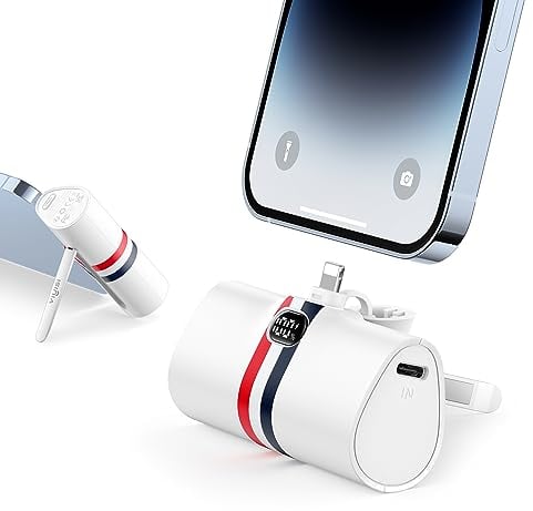 Power bank per iPhone 5000mAh, VIYISI caricatore portatile a ricarica rapida 20W PD, piccola batteria esterna con display a LED e supporto, compatibile con iPhone 14, 12, 12 Pro, 11, X, 8 - Bianco