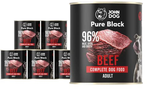 JOHN DOG Hundenassfutter Pure Black Rind - Premium Getreidefreies Hundefutter mit 96% Fleisch - Monoprotein Nassfutter für ausgewachsene Hunde 6 x 800g