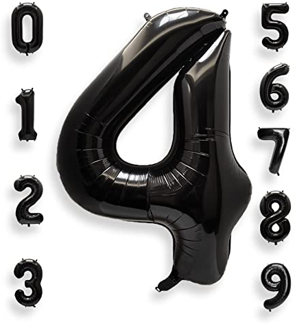 AULE Luftballon Zahl 4 Schwarz: XXL 101 cm Zahlen Folienballon Geburtstag Schwarze 4 Jahre 40 Zoll Helium Ballon Kinder Junge Mädchen Zahlenballon für Babyparty Jubiläum Deko