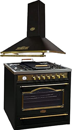 Kaiser HGE 93555 Em+A 9315 Em, Cocina eléctrica de gas retro 90 cm + campana extractora 90 cm