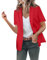 Blazer élégant à manches courtes pour femme - Couleur unie - Cardigan à revers - Coupe ajustée - Style décontracté - Style business - Style décontracté, rouge, XXL