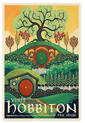 Visit Hobbiton The Shire Retro Reiseattraktionen Schlafsaal Schlafzimmer Art Deco Poster Leinwand Poster Wandkunst Dekor Druck Bild Gemälde für Wohnzimmer Schlafzimmer Dekoration ungerahmt 30,5 x 45,7