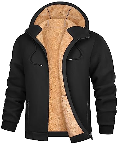 UMIPUBO Felpa Uomo Felpa con Cappuccio Fodera in Pile Invernale Giacca con Zip Caldo Manica Lunga Termica Fleece Pullover Hoodie Sweatshirt con Cerniera Cappotto da Uomo (Nero, M)