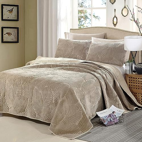 ZORZA Beige Gesteppte Tagesdecke, luxuriöse Samt-Tagesdecke im 3er-Set, Plüsch-Doppel-Tagesdecke, leichte Mehrzweck-Überwurfdecke, 2 Kissenbezüge,Beige,220X240CM