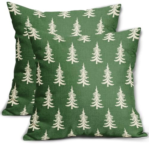 Aytipun Moderner quadratischer Kissenbezug mit Weihnachtsbaum, 40,6 x 40,6 cm, für Wohnzimmer, Schlafzimmer, Sofa, Bett, Stuhl, Hocker, Veranda, Büro, Café, Auto, Grün