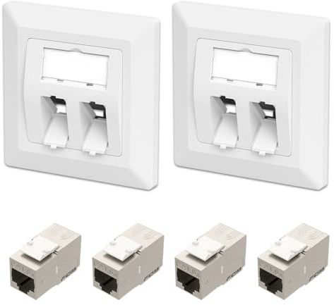 FGB Netzwerkdose Anschlussdose Unterputz Datendose Netzwerkbuchse Keystone Dose 2 x CAT 6a Keystone Jack Modul mit RJ45 Buchse für Netzwerkkabel Verlegekabel Weiß