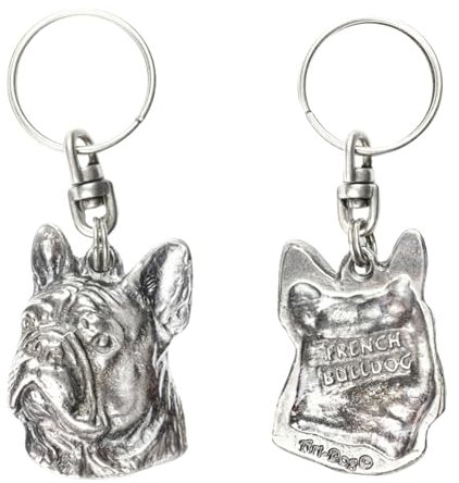 Art-Dog Niedlicher Hundeschlüsselanhänger - Exklusive Kollektion French Bulldog - Französische Bulldogge II Schlüsselanhänger Hund - Versilberte Keyring mit 2,5 Schloss - 4,5x3,3x10cm