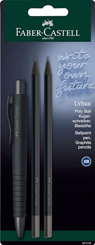 FABER-CASTELL 241124 - Schreibset all black, mit Kugelschreiber Poly Ball Urban und 2 Bleistifte Urban