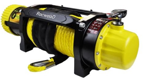 RocwooD Electric Winch 13500lbs 12V Synthetic Cable Heavy Duty Fairlead Wireless Remote Control Including Mounting Holes & Wireless Remotes Offroad Heavy Duty